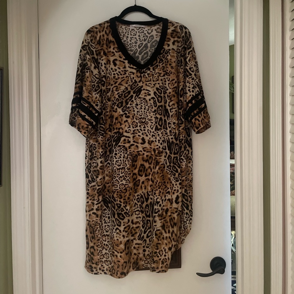 Cute Animal Print Soft Lounger/House Dress /Nightshirt with Black Piping 1X
